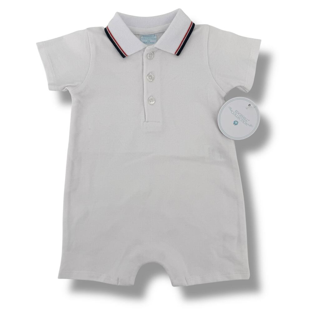 Edgehill Collection Preppy Collar Romper Baby Boy Sz 24 Mos White Red Blue